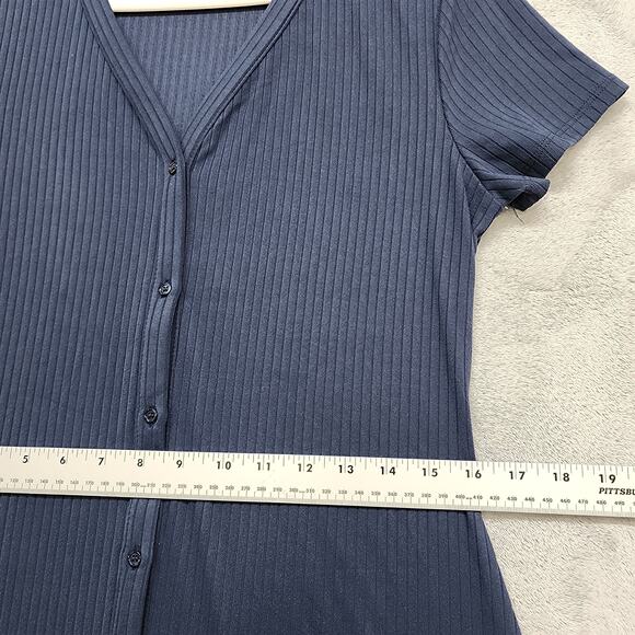 Harlow & Rose Dress Womens M Blue Ribbed Collared Short Sleeve Button Front Polo - Picture 7 of 9
